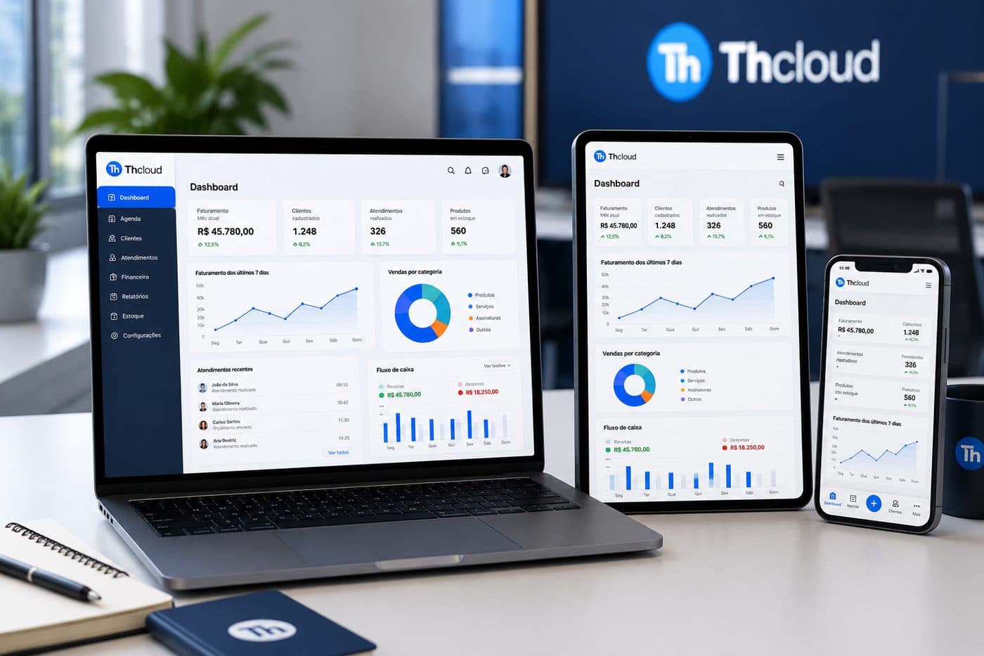 Th Cloud em notebook, tablet e celular